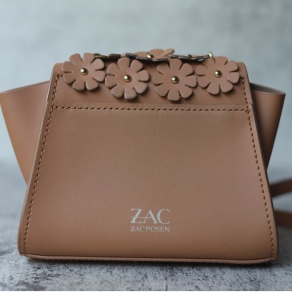 Zac Zac Posen Eartha Iconic Small Chain Flower Applique Camel Leather Cross Body - Picture 11 of 13